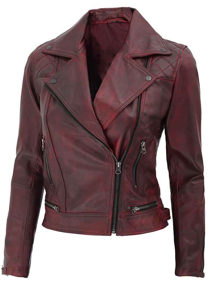 KIMBERLEY WOMENS QUILTED LEATHER MOTORCYCLE RED JACKET KIMBERLEY WOMENS QUILTED LEATHER MOTORCYCLE RED JACKET